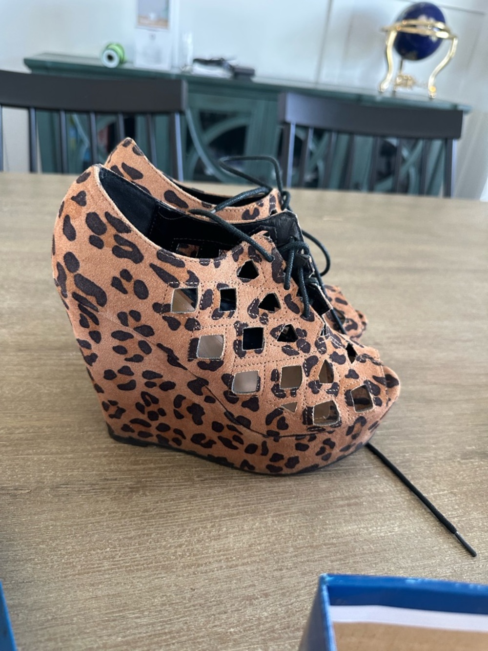 Soda Leopard Print Lace-Up Wedge Booties - Brown & Black